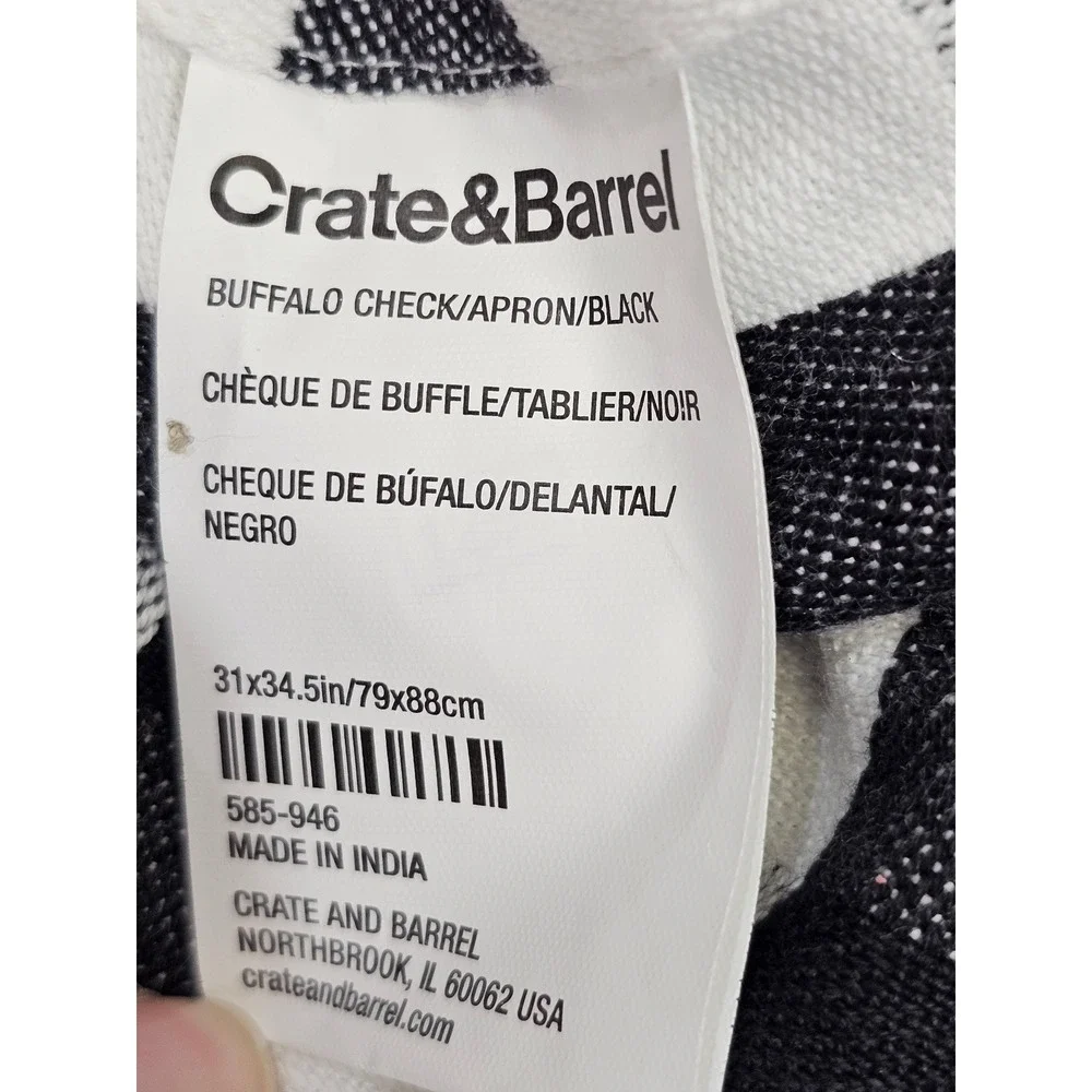 Crate and Barrel Buffalo Check Apron Men OS Black White Gingham Cotton Pockets